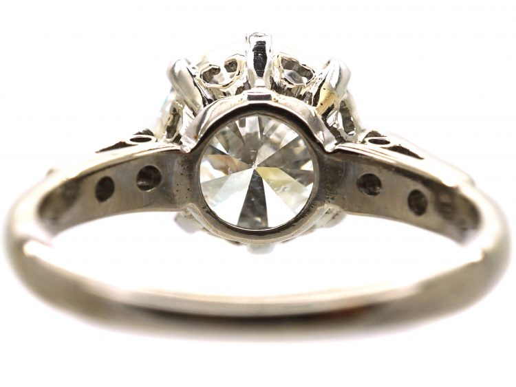 Art Deco 18ct White Gold & Platinum, Diamond Solitaire Ring with Diamond Set Shoulders