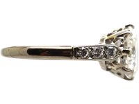 Art Deco 18ct White Gold & Platinum, Diamond Solitaire Ring with Diamond Set Shoulders