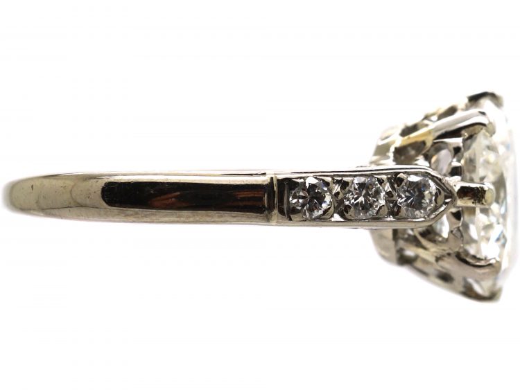 Art Deco 18ct White Gold & Platinum, Diamond Solitaire Ring with Diamond Set Shoulders