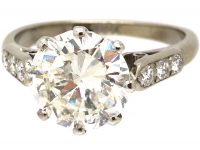 Art Deco 18ct White Gold & Platinum, Diamond Solitaire Ring with Diamond Set Shoulders