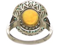 Platinum, Opal, Diamond & Emerald Large Cluster Ring