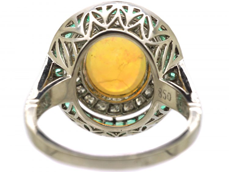 Platinum, Opal, Diamond & Emerald Large Cluster Ring