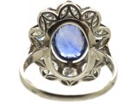 Early 20th Century French Platinum Large Sapphire & Diamond Cluster Ring