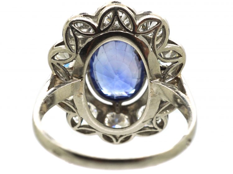 Early 20th Century French Platinum Large Sapphire & Diamond Cluster Ring