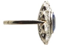 Early 20th Century French Platinum Large Sapphire & Diamond Cluster Ring