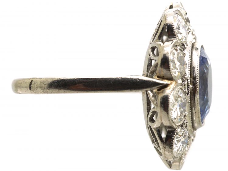 Early 20th Century French Platinum Large Sapphire & Diamond Cluster Ring