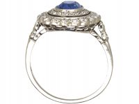 Early 20th Century Platinum, Sapphire & Diamond Oval Cluster Ring with Diamond Set Shoulders