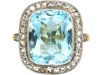Early 20th Century 18ct Gold & Platinum, Aquamarine & Rose Diamond Ring