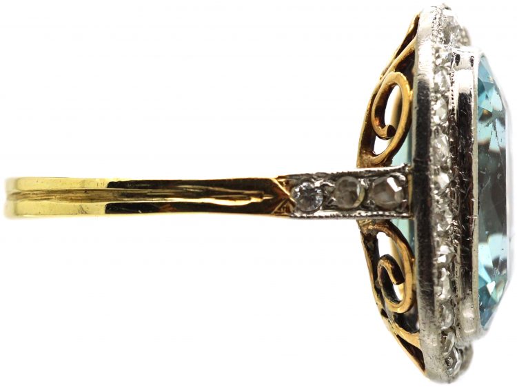 Early 20th Century 18ct Gold & Platinum, Aquamarine & Rose Diamond Ring
