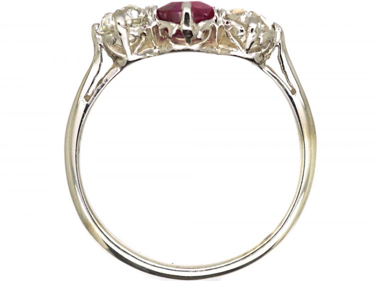 Early 20th Century Burma Ruby & Diamond Three Stone Ring