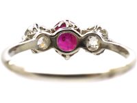 Early 20th Century Burma Ruby & Diamond Three Stone Ring