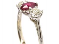Early 20th Century Burma Ruby & Diamond Three Stone Ring