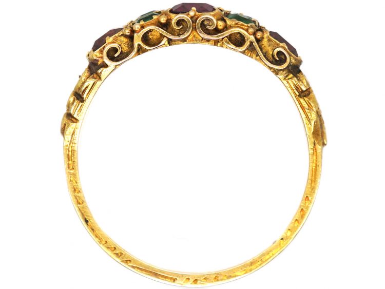 Victorian 15ct Gold, Almandine Garnet & Emerald Ring