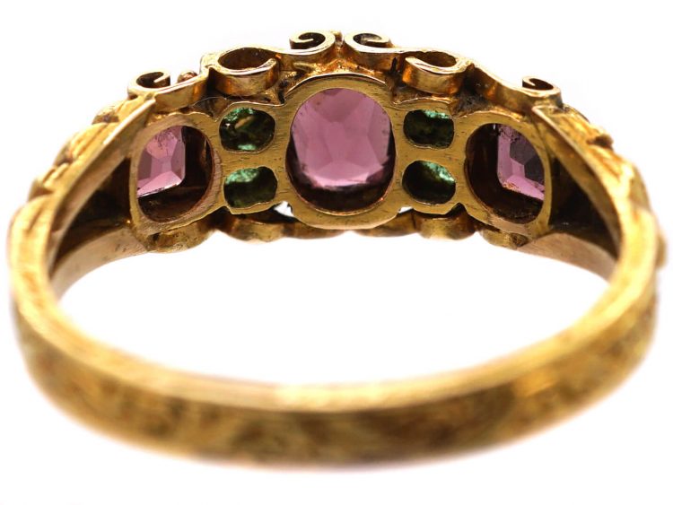 Victorian 15ct Gold, Almandine Garnet & Emerald Ring