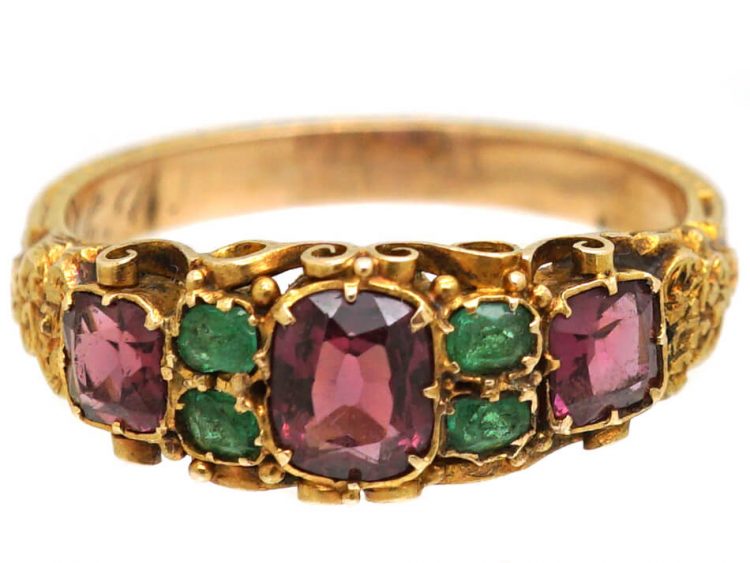 Victorian 15ct Gold, Almandine Garnet & Emerald Ring