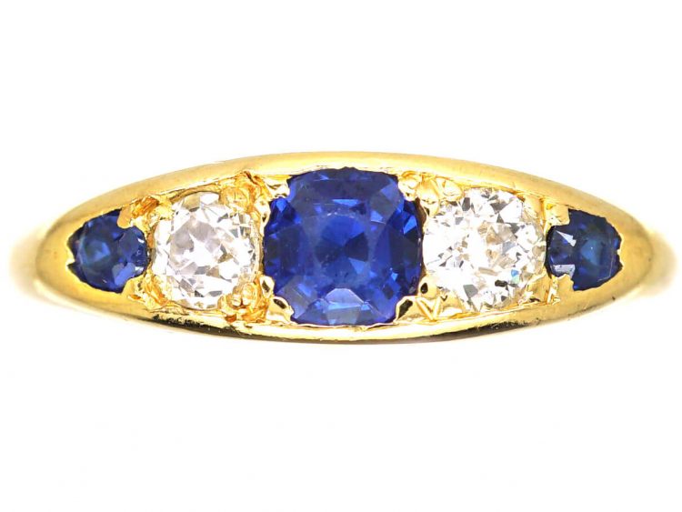Victorian 18ct Gold Five Stone Sapphire & Diamond Ring