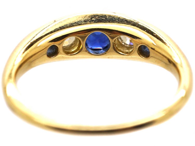 Victorian 18ct Gold Five Stone Sapphire & Diamond Ring