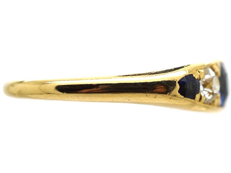 Victorian 18ct Gold Five Stone Sapphire & Diamond Ring