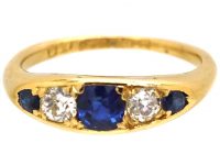 Victorian 18ct Gold Five Stone Sapphire & Diamond Ring