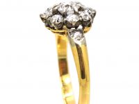 Edwardian 18ct Gold, Diamond Daisy Cluster Ring with Diamond Set Shoulders