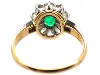 Edwardian 18ct Gold, Emerald & Diamond Cluster Ring with Diamond Set Shoulders