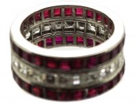 French Art Deco Platinum, Ruby & Diamond Triple Row Ring