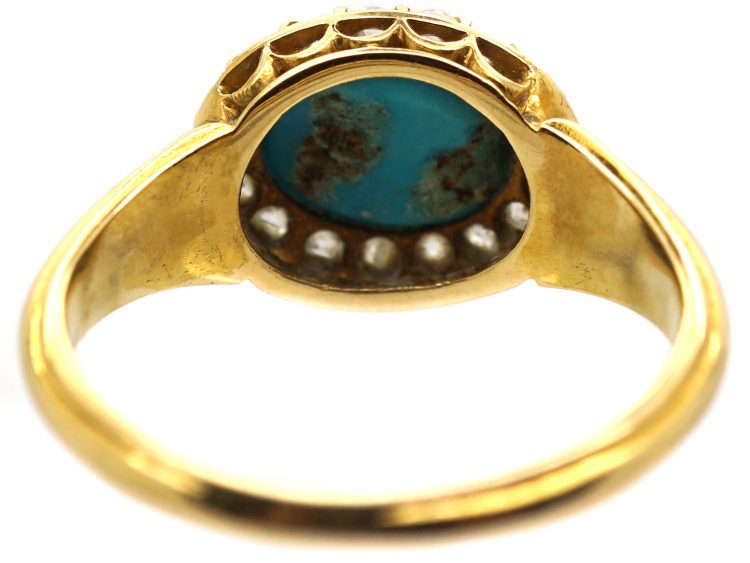 Victorian 18ct Gold, Turquoise & Diamond Cluster Ring
