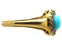 Victorian 18ct Gold, Turquoise & Diamond Cluster Ring