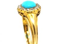 Victorian 18ct Gold, Turquoise & Diamond Cluster Ring