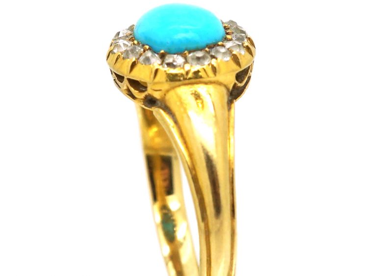 Victorian 18ct Gold, Turquoise & Diamond Cluster Ring