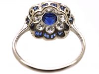 Early 20th Century Platinum, Sapphire & Diamond Cluster Ring with Scalloped Edge