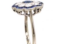 Early 20th Century Platinum, Sapphire & Diamond Cluster Ring with Scalloped Edge
