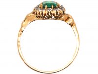 Art Nouveau 14ct Gold, Emerald & Diamond Cluster Ring with Ornate Shoulders