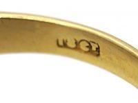 Edwardian 18ct Gold, Three Stone Sapphire Carved Half Hoop Ring with Rose Diamond Points