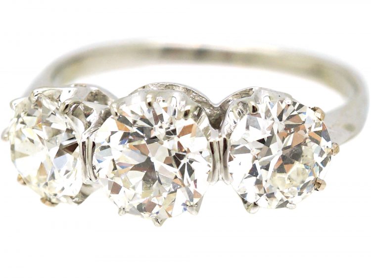 Early 20th Century White Gold, Three Stone Diamond Ring