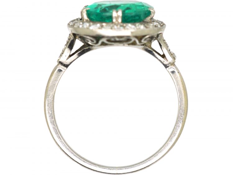 Early 20th Century Platinum, Emerald & Diamond Cluster Ring
