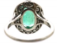 Early 20th Century Platinum, Emerald & Diamond Cluster Ring