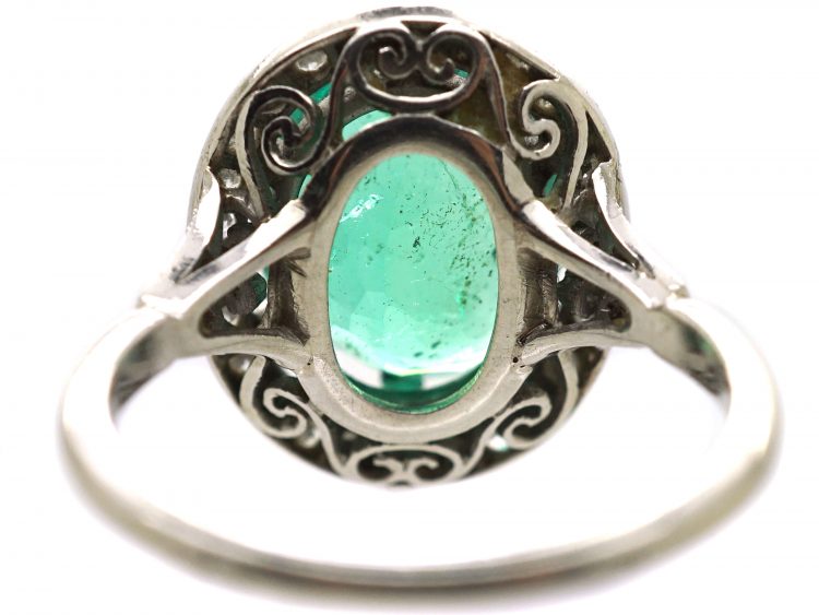 Early 20th Century Platinum, Emerald & Diamond Cluster Ring