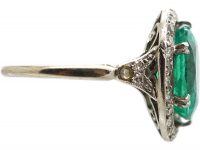 Early 20th Century Platinum, Emerald & Diamond Cluster Ring