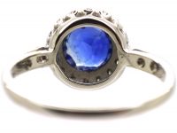 Edwardian 18ct White Gold, Sapphire & Diamond Cluster Ring with Diamond Set Shoulders