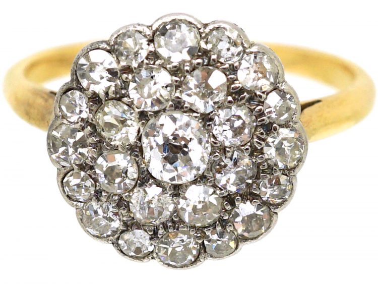 Edwardian 18ct Gold & Platinum Diamond Cluster Ring