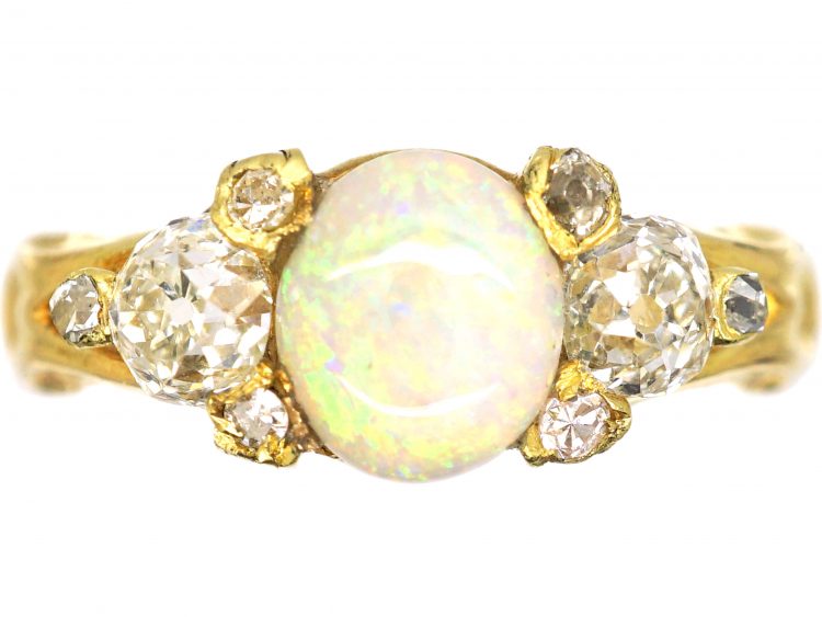 Victorian 18ct Gold, Opal & Diamond Ring