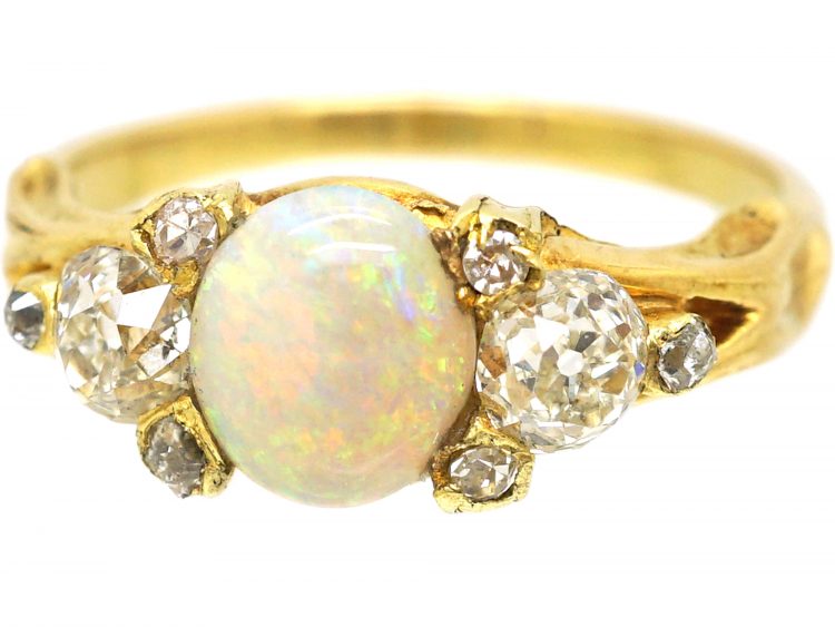 Victorian 18ct Gold, Opal & Diamond Ring
