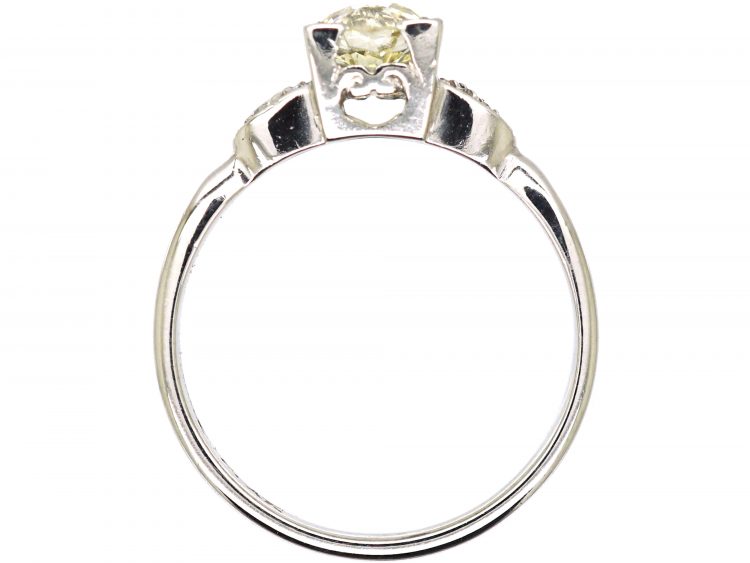 Art Deco 18ct White Gold & Platinum, Diamond Solitaire Ring with Diamond Set Shoulders