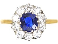 Swedish Early 20th Century 18ct Gold, Sapphire & Diamond Cluster Ring