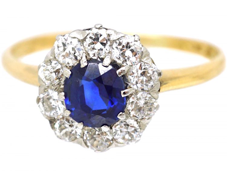 Swedish Early 20th Century 18ct Gold, Sapphire & Diamond Cluster Ring