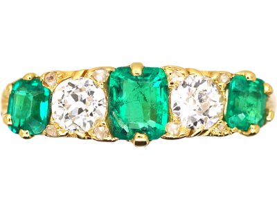 Victorian 18ct Gold, Emerald & Diamond Five Stone Ring