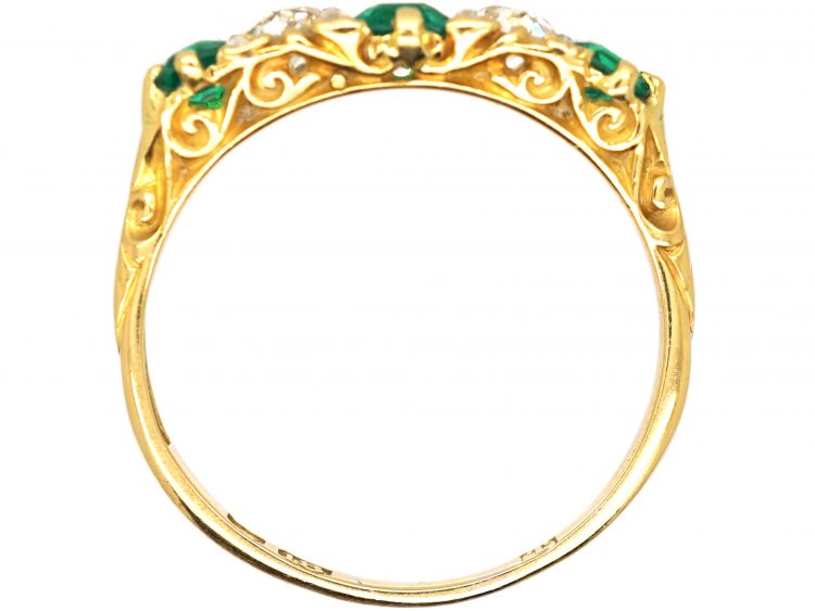 Victorian 18ct Gold, Emerald & Diamond Five Stone Ring