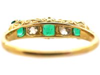 Victorian 18ct Gold, Emerald & Diamond Five Stone Ring