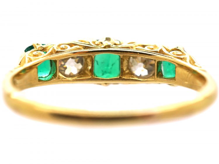 Victorian 18ct Gold, Emerald & Diamond Five Stone Ring